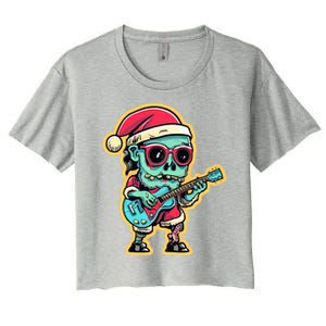 Santa Skeleton Play Guitar Guy Rocker Gift Women's Crop Top Tee