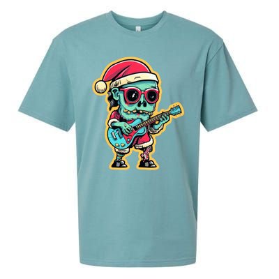 Santa Skeleton Play Guitar Guy Rocker Gift Sueded Cloud Jersey T-Shirt