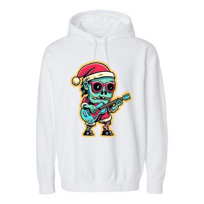 Santa Skeleton Play Guitar Guy Rocker Gift Garment-Dyed Fleece Hoodie