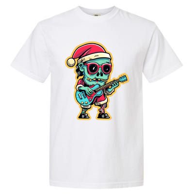 Santa Skeleton Play Guitar Guy Rocker Gift Garment-Dyed Heavyweight T-Shirt