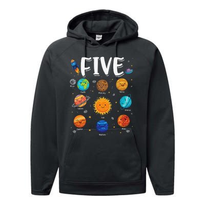 Solar System Planets Five 5 Years Old 5th Birthday Performance Fleece Hoodie