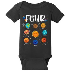 Solar System Planets Four 4 Years Old 4th Birthday Baby Bodysuit