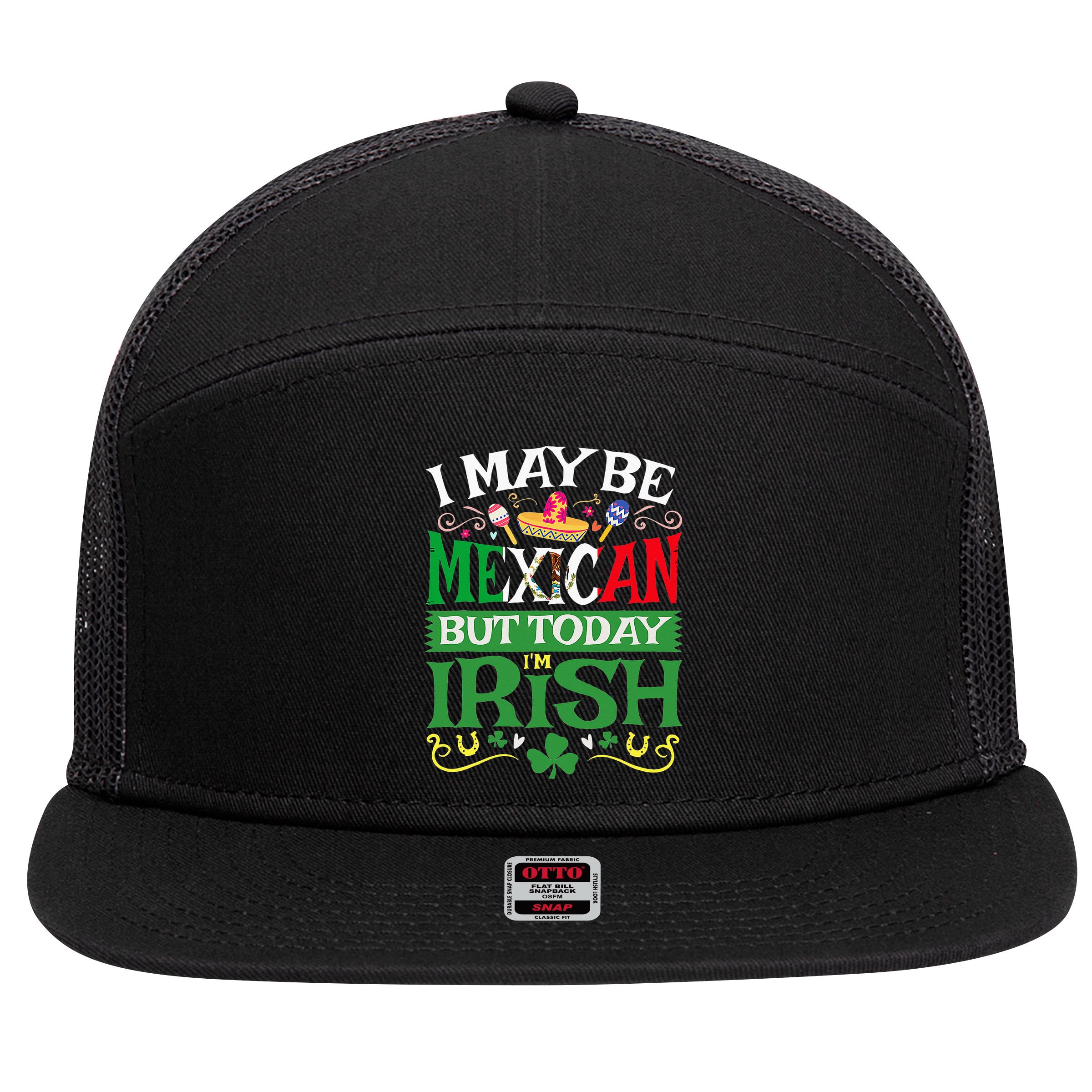 St Saint Patrick's Day Mexican Latino Beer Shamrock 7 Panel Mesh Trucker Snapback Hat