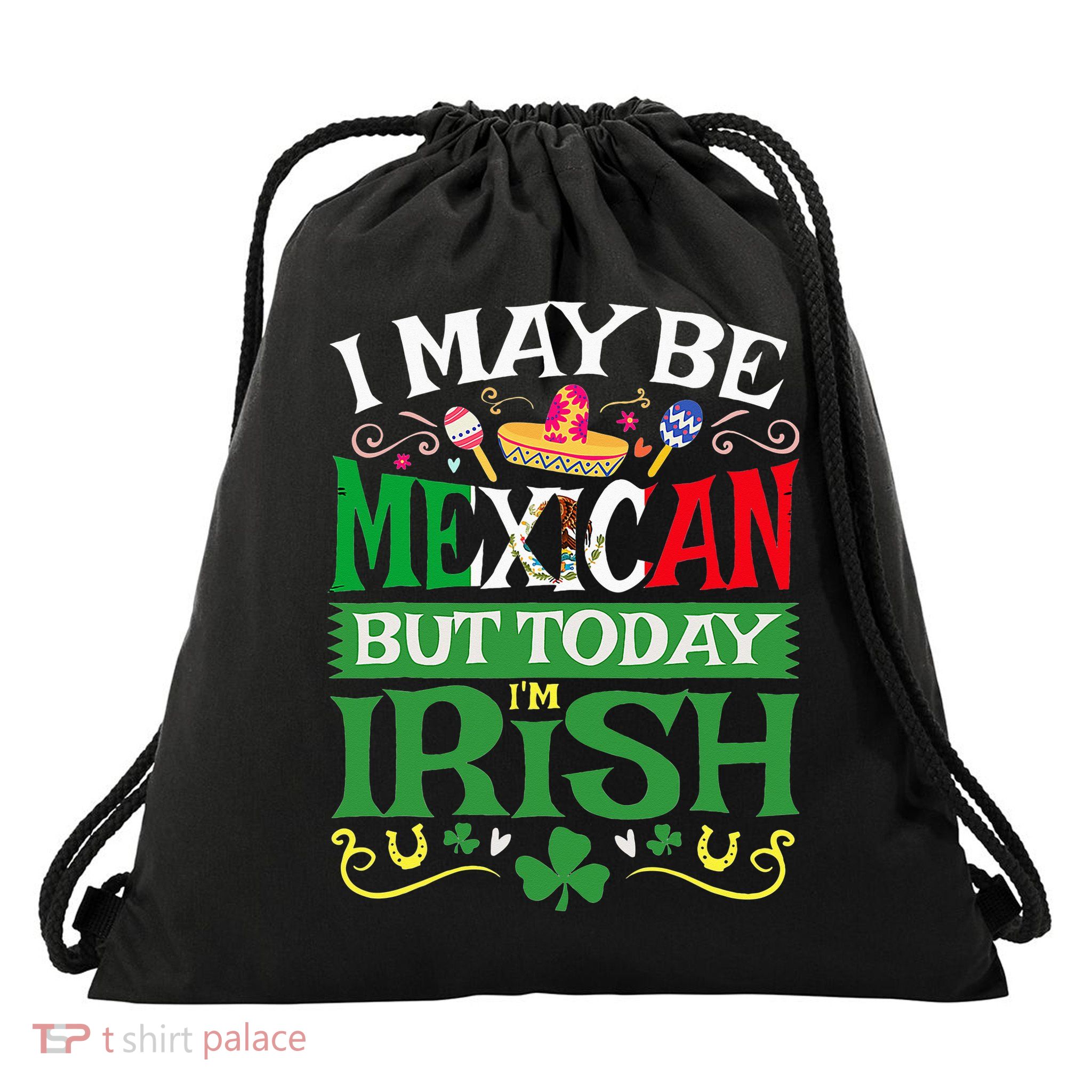 St Saint Patrick's Day Mexican Latino Beer Shamrock Drawstring Bag