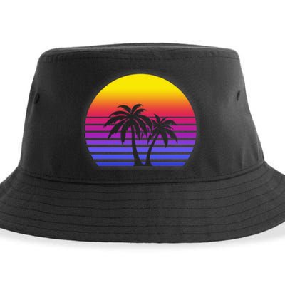 Synthwave Sun Palm Trees Sustainable Bucket Hat