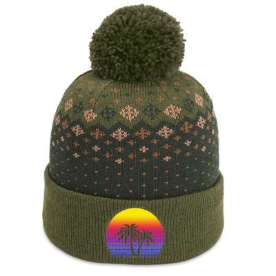 Synthwave Sun Palm Trees The Baniff Cuffed Pom Beanie