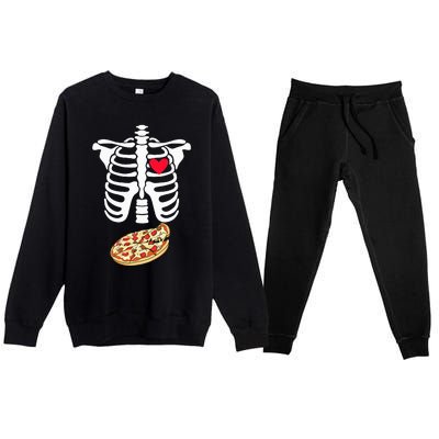 Spooky Skeleton Pizza Xray Perfect for Expecting Dads Premium Crewneck Sweatsuit Set