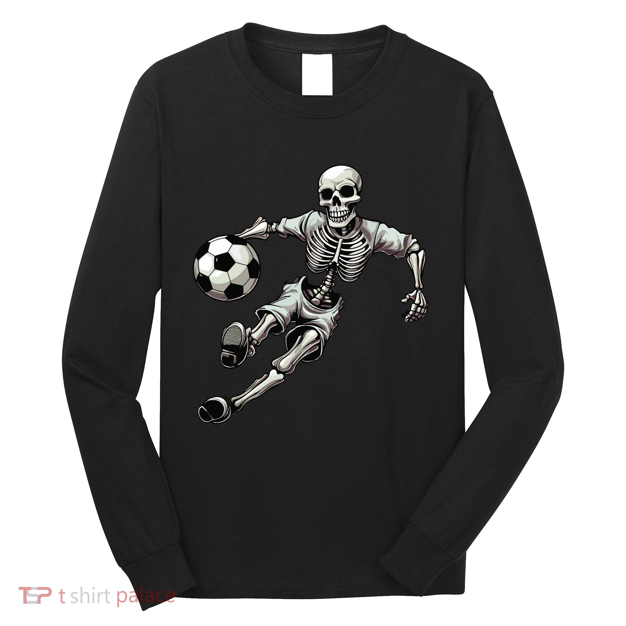 Soccer Skeleton Playing Soccer Halloween Skull Lover Long Sleeve Shirt