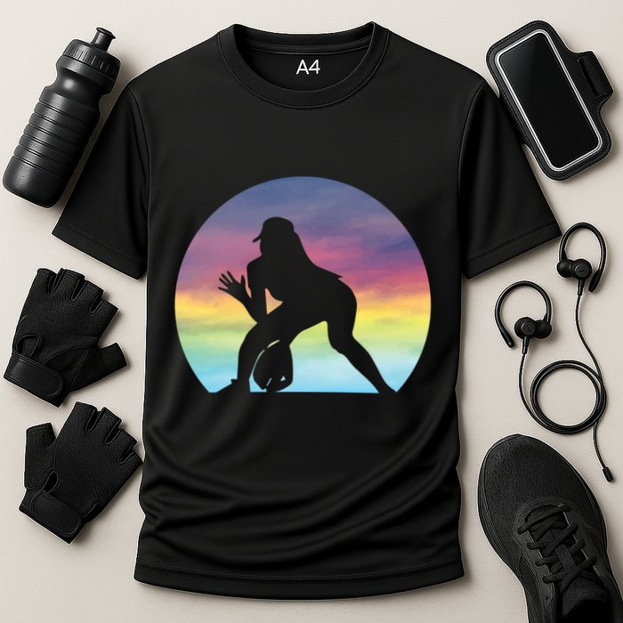 S Softball Player Silhouette Softball Lover Gift Cooling Performance Crew T-Shirt