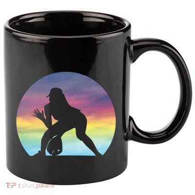 S Softball Player Silhouette Softball Lover Gift 11oz C Handle Ceramic Mug
