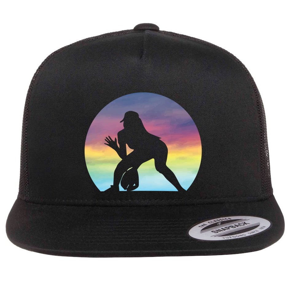 S Softball Player Silhouette Softball Lover Gift Flat Bill Trucker Hat