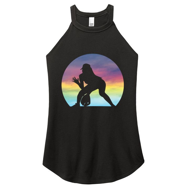 S Softball Player Silhouette Softball Lover Gift Women's Perfect Tri Rocker Tank