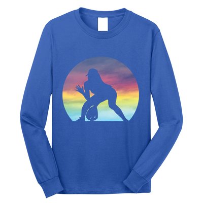 S Softball Player Silhouette Softball Lover Gift Long Sleeve Shirt
