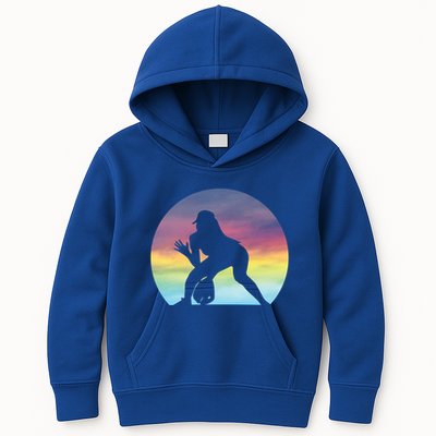 S Softball Player Silhouette Softball Lover Gift Kids Hoodie