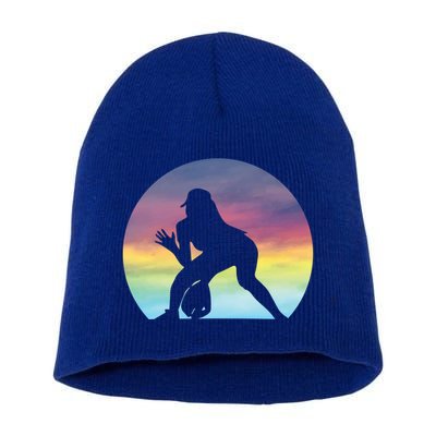 S Softball Player Silhouette Softball Lover Gift Short Acrylic Beanie