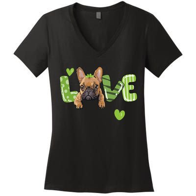 Saint St. Patrick's Day Gift French Bulldog Frenchie Lovers Women's V-Neck T-Shirt