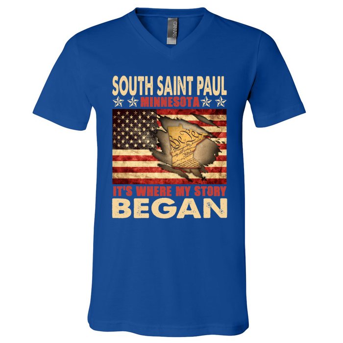 South Saint Paul Minnesota Usa Flag 4th Of July Cute Gift V-Neck T-Shirt