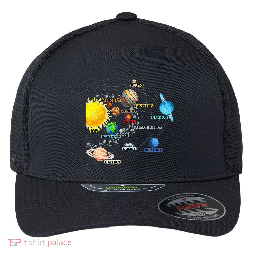 Solar System Planets Astronomy Space Science Flexfit Unipanel Trucker Cap
