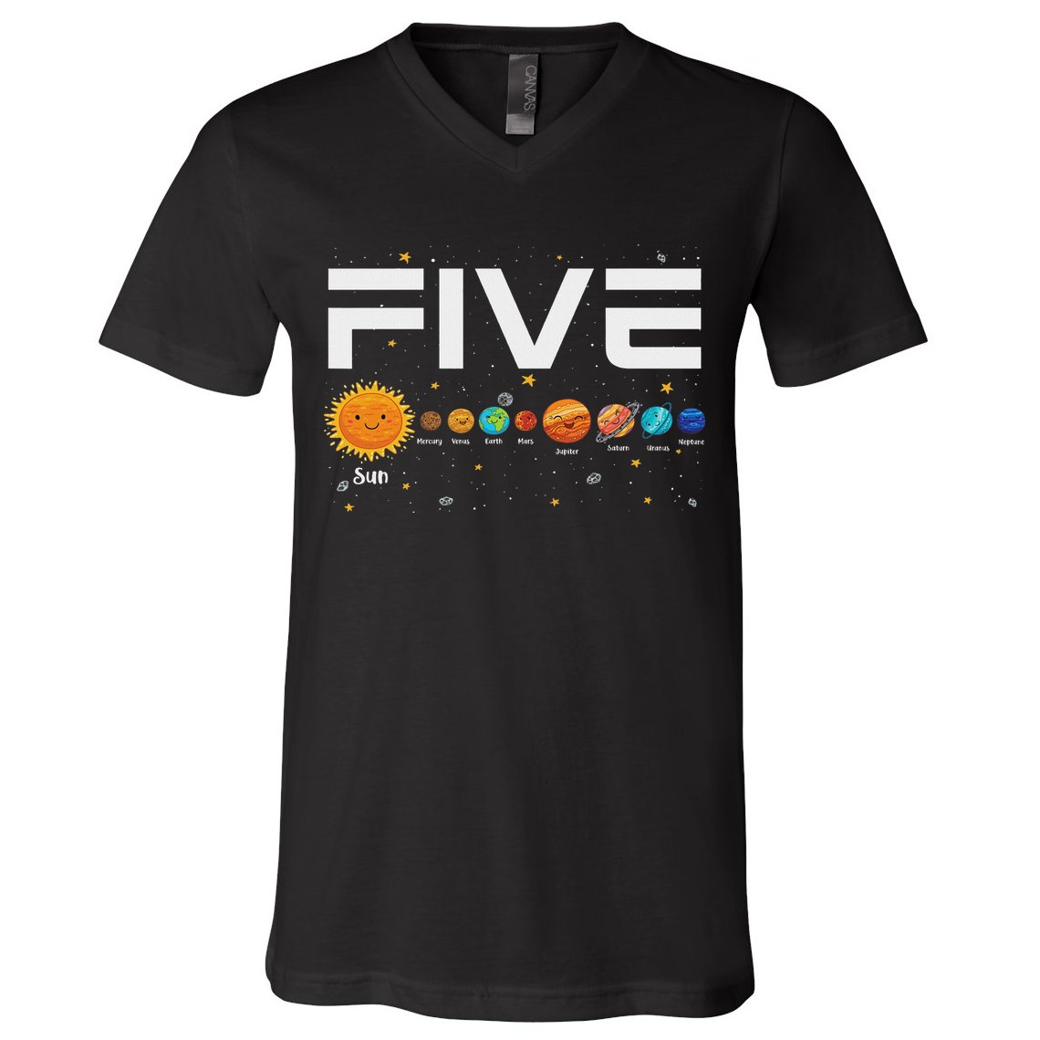 Solar System Planets Five 5 Years Old 5th Birthday Girl Boy V-Neck T-Shirt