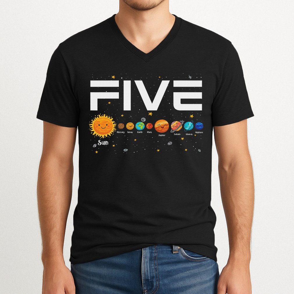 Solar System Planets Five 5 Years Old 5th Birthday Girl Boy V-Neck T-Shirt