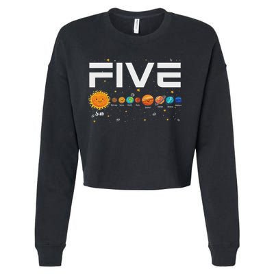 Solar System Planets Five 5 Years Old 5th Birthday Girl Boy Cropped Pullover Crew