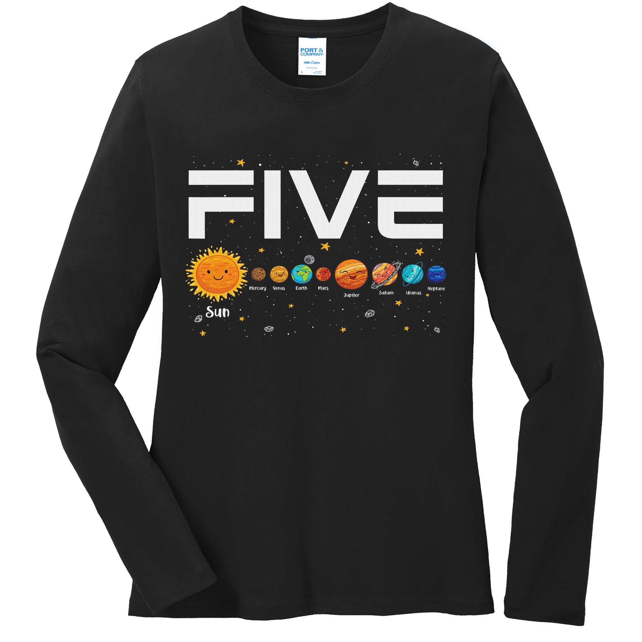 Solar System Planets Five 5 Years Old 5th Birthday Girl Boy Ladies Long Sleeve Shirt