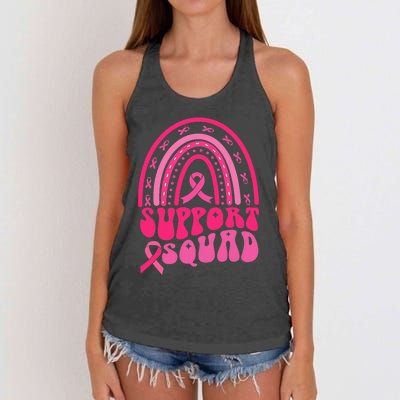 Support Squad Pink Rainbow Ribbon Breast Cancer Awareness Women's Knotted Racerback Tank