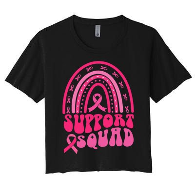 Support Squad Pink Rainbow Ribbon Breast Cancer Awareness Women's Crop Top Tee