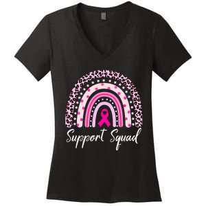 Support Squad Pink Rainbow Leopard Breast Cancer Awareness Women's V-Neck T-Shirt