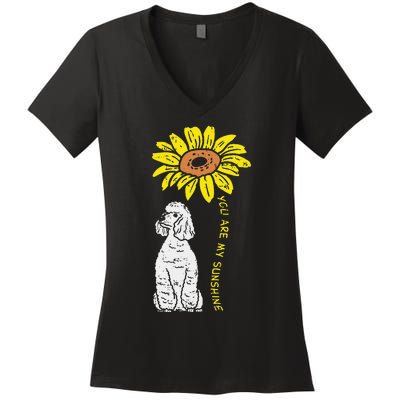 Sunflower Sunshine Poodle Dog Lover Owner Women's V-Neck T-Shirt