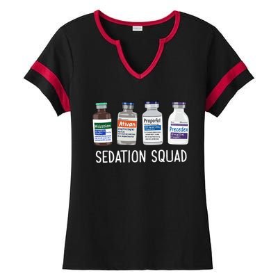 Sedation Squad Pharmacology Crna Icu Nurse Appreciation Gift Ladies Halftime Notch Neck Tee