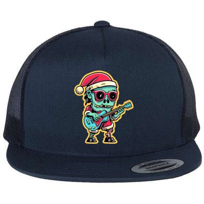 Santa Skeleton Play Guitar Guy Rocker Cute Gift Flat Bill Trucker Hat