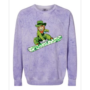 St Saint Patrick's Day Snowboard Leprechaun Snowboarding Great Gift Colorblast Crewneck Sweatshirt