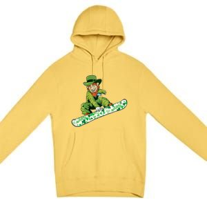 St Saint Patrick's Day Snowboard Leprechaun Snowboarding Great Gift Premium Pullover Hoodie