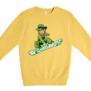 St Saint Patrick's Day Snowboard Leprechaun Snowboarding Great Gift Premium Crewneck Sweatshirt