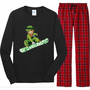 St Saint Patrick's Day Snowboard Leprechaun Snowboarding Great Gift Long Sleeve Pajama Set