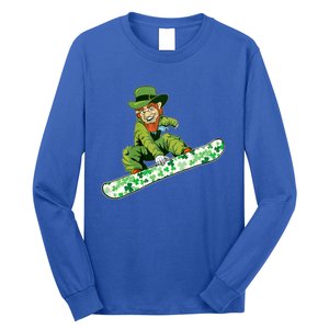 St Saint Patrick's Day Snowboard Leprechaun Snowboarding Great Gift Long Sleeve Shirt