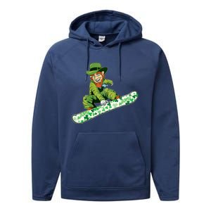 St Saint Patrick's Day Snowboard Leprechaun Snowboarding Great Gift Performance Fleece Hoodie