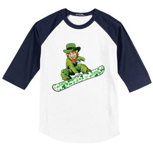 St Saint Patrick's Day Snowboard Leprechaun Snowboarding Great Gift Baseball Sleeve Shirt