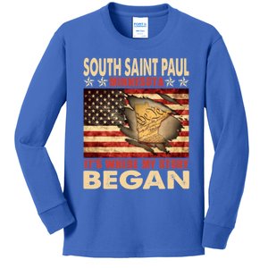 South Saint Paul Minnesota Usa Flag 4th Of July Gift Kids Long Sleeve Shirt