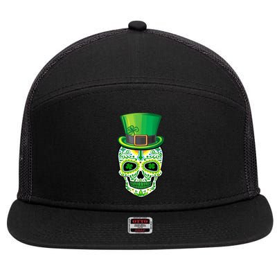 Skull St Patricks Day Irish Funny Saint Patricks Day Of Dead 7 Panel Mesh Trucker Snapback Hat