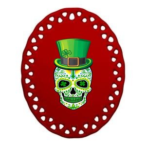 Skull St Patricks Day Irish Funny Saint Patricks Day Of Dead Ceramic Oval Ornament