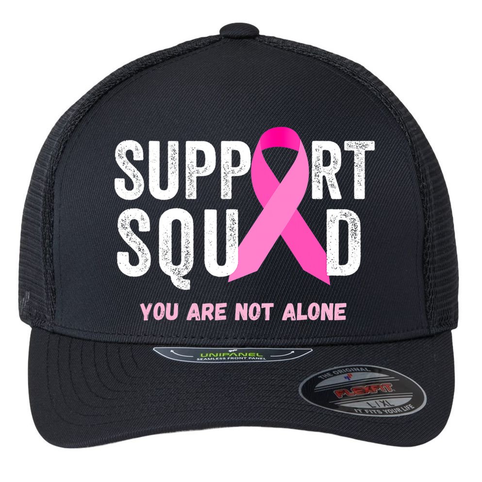 Support Squad Pink Ribbon Breast Cancer Awareness Flexfit Unipanel Trucker Cap