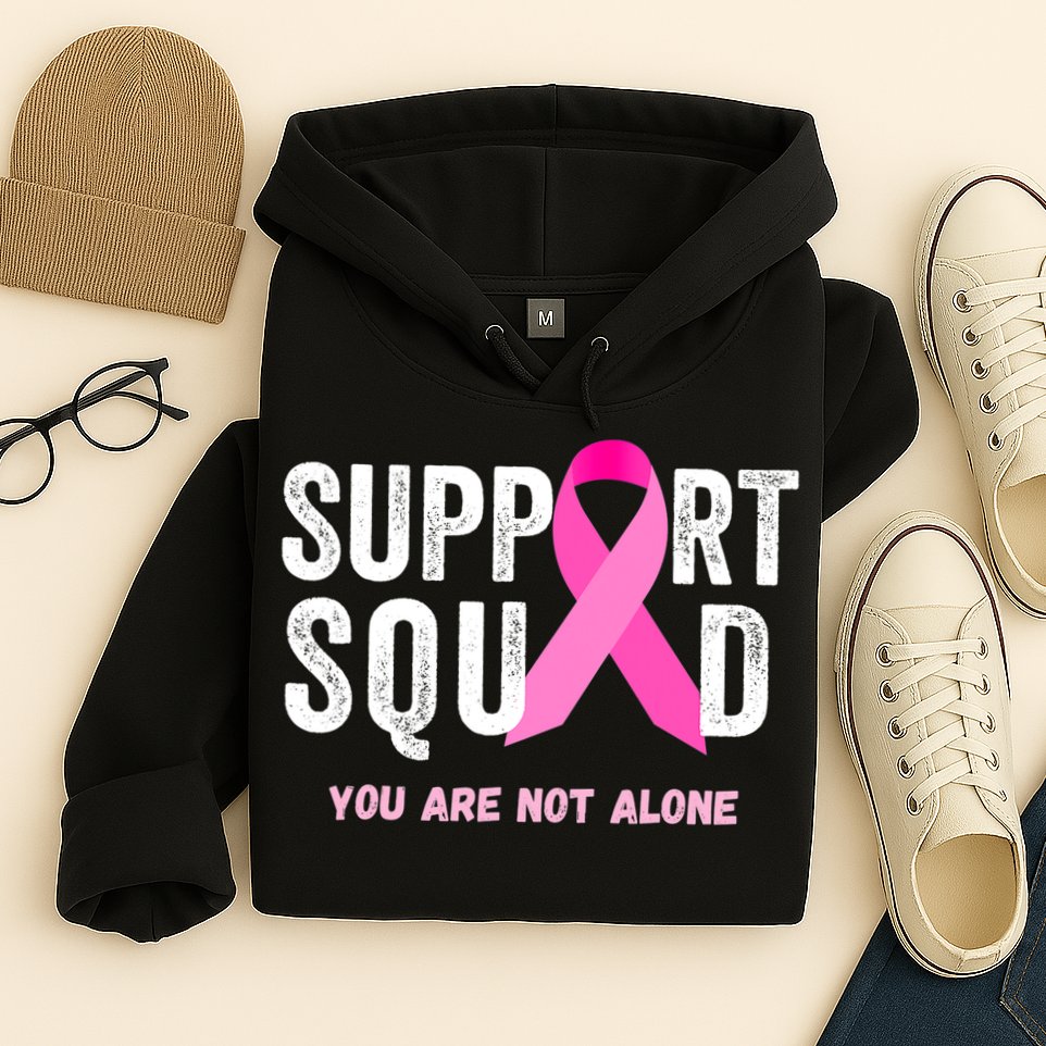 Support Squad Pink Ribbon Breast Cancer Awareness Hoodie