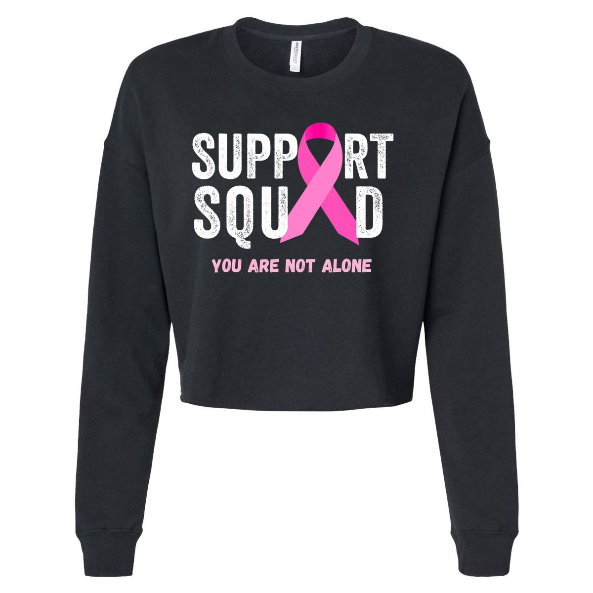 Support Squad Pink Ribbon Breast Cancer Awareness Cropped Pullover Crew