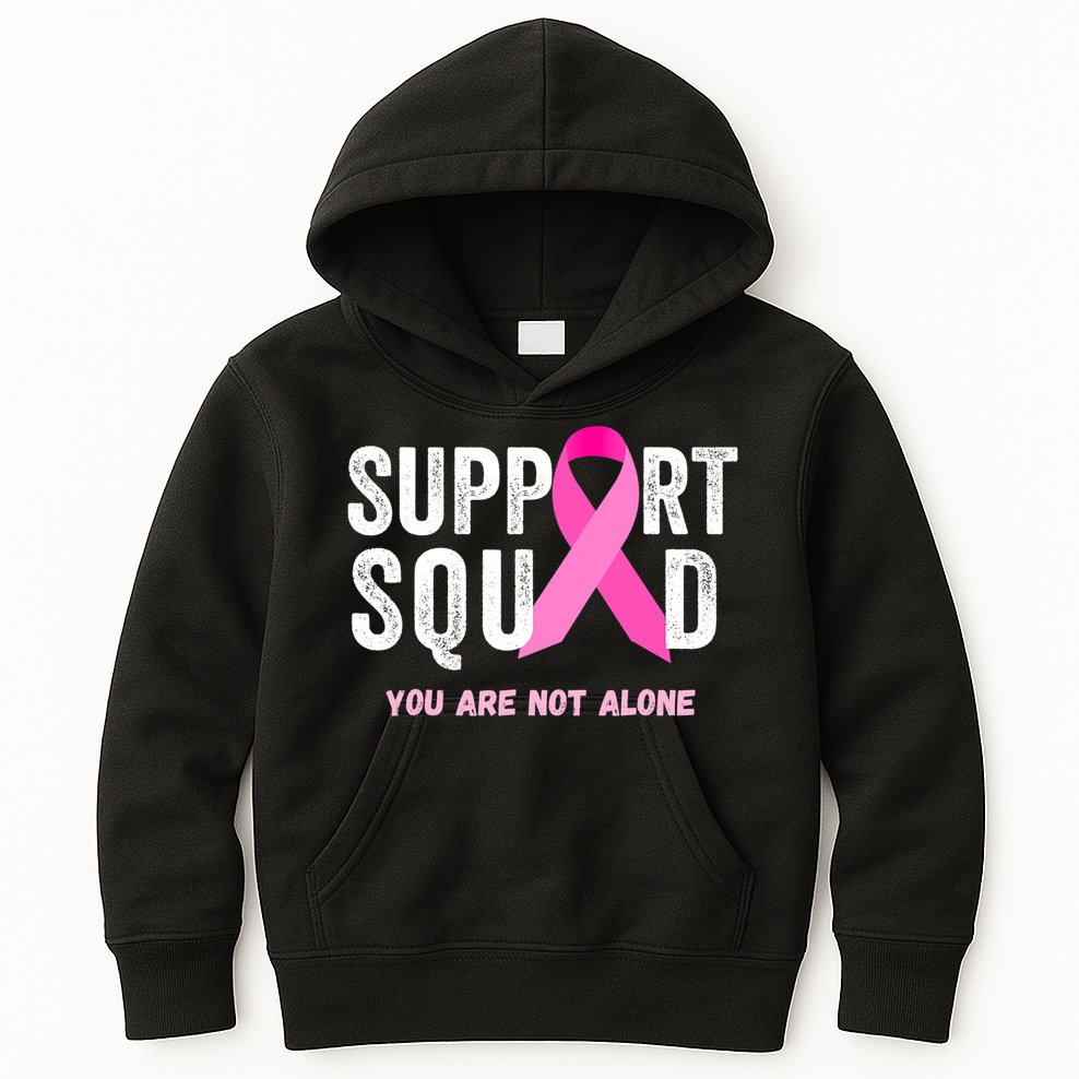Support Squad Pink Ribbon Breast Cancer Awareness Kids Hoodie