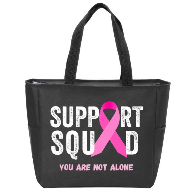 Support Squad Pink Ribbon Breast Cancer Awareness Zip Tote Bag
