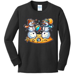 Sand Snowman Playing Beach Ball Xmas In July Summer Beach Tank Top Kids Long Sleeve Shirt