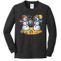 Sand Snowman Playing Beach Ball Xmas In July Summer Beach Tank Top Kids Long Sleeve Shirt