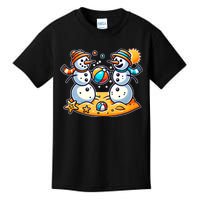 Sand Snowman Playing Beach Ball Xmas In July Summer Beach Tank Top Kids T-Shirt